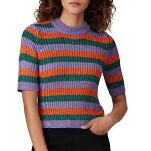 Ganni metallic stripe shirt sleeve knit sweater